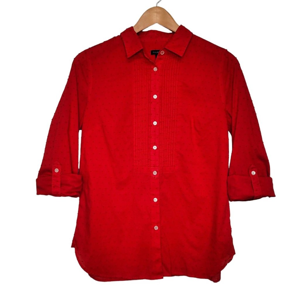 Talbots Red Blouse Roll Tab Sleeve